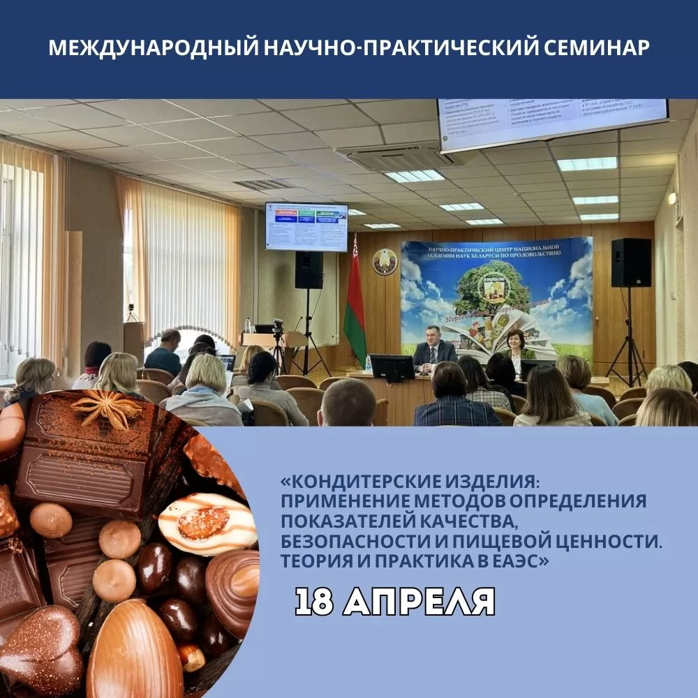 Read more about the article 18 апреля 2024 года прошёл Международный научно-практический семинар «Кондитерские изделия: применение методов определения показателей качества, безопасности и пищевой ценности. Теория и практика в ЕАЭС»